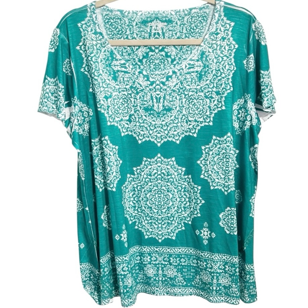 Kim Rogers Petite Large Top in Teal & White.  | Size PL | NWT, Very soft!